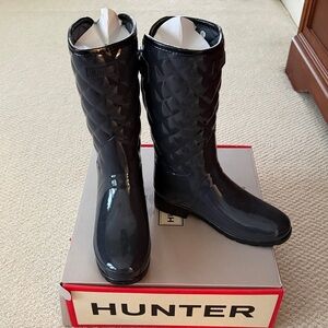 Hunter Glossy Black Quilted Mid-Calf Rain Boots
